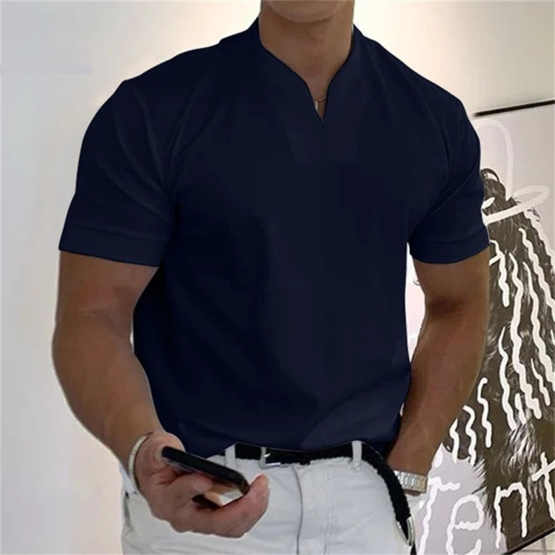 Maglietta Elegante Uomo | Collo alla Coreana & Taglio Slim Moderno