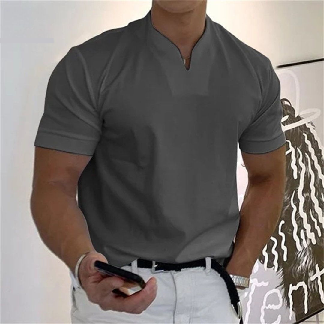 Maglietta Elegante Uomo | Collo alla Coreana & Taglio Slim Moderno