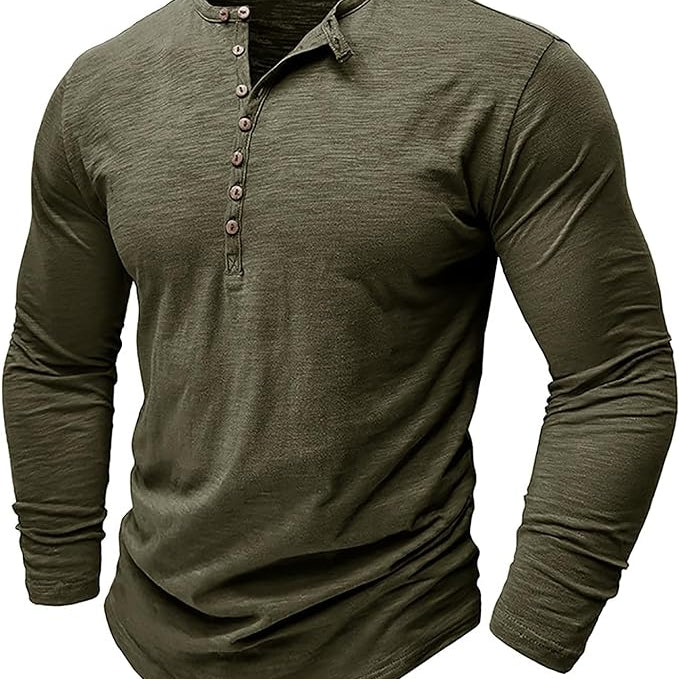 Męska bawełniana koszulka Henley – wygodna bluzka z długim rękawem na co dzień i do stylizacji smart casual