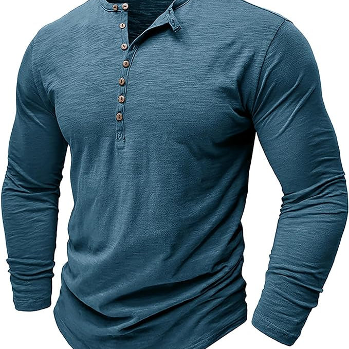 Męska bawełniana koszulka Henley – wygodna bluzka z długim rękawem na co dzień i do stylizacji smart casual