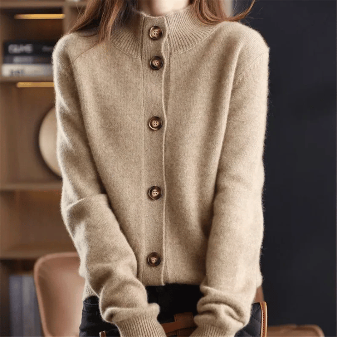 Women's Long Sleeves Button Down Knit Collared Cardigan