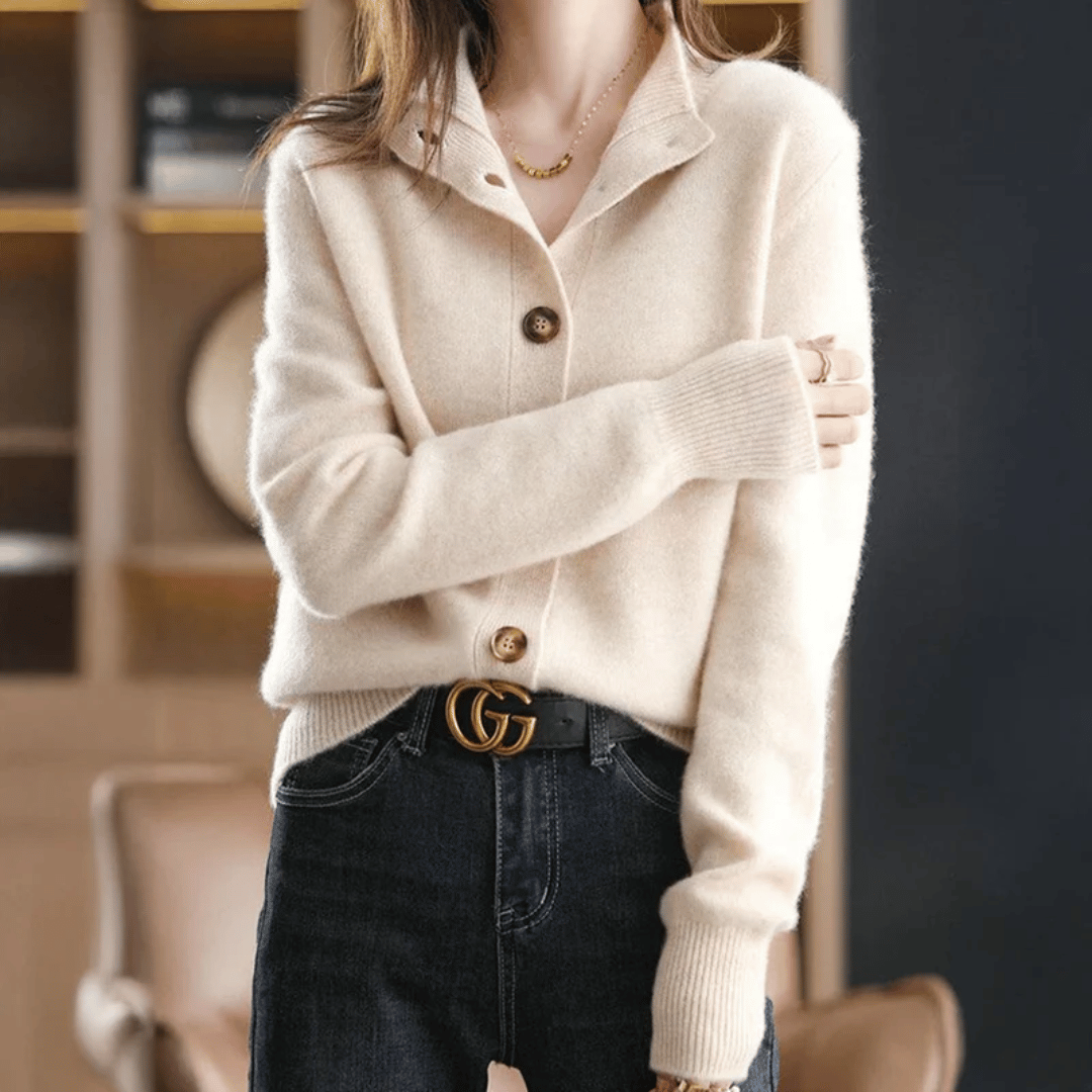 Women's Long Sleeves Button Down Knit Collared Cardigan