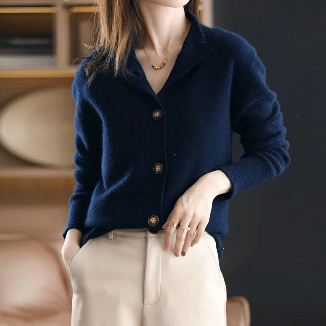 Women's Long Sleeves Button Down Knit Collared Cardigan