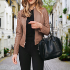 Giacca in pelle biker Donna | Collo a Listino & Chiusura Zip Slim