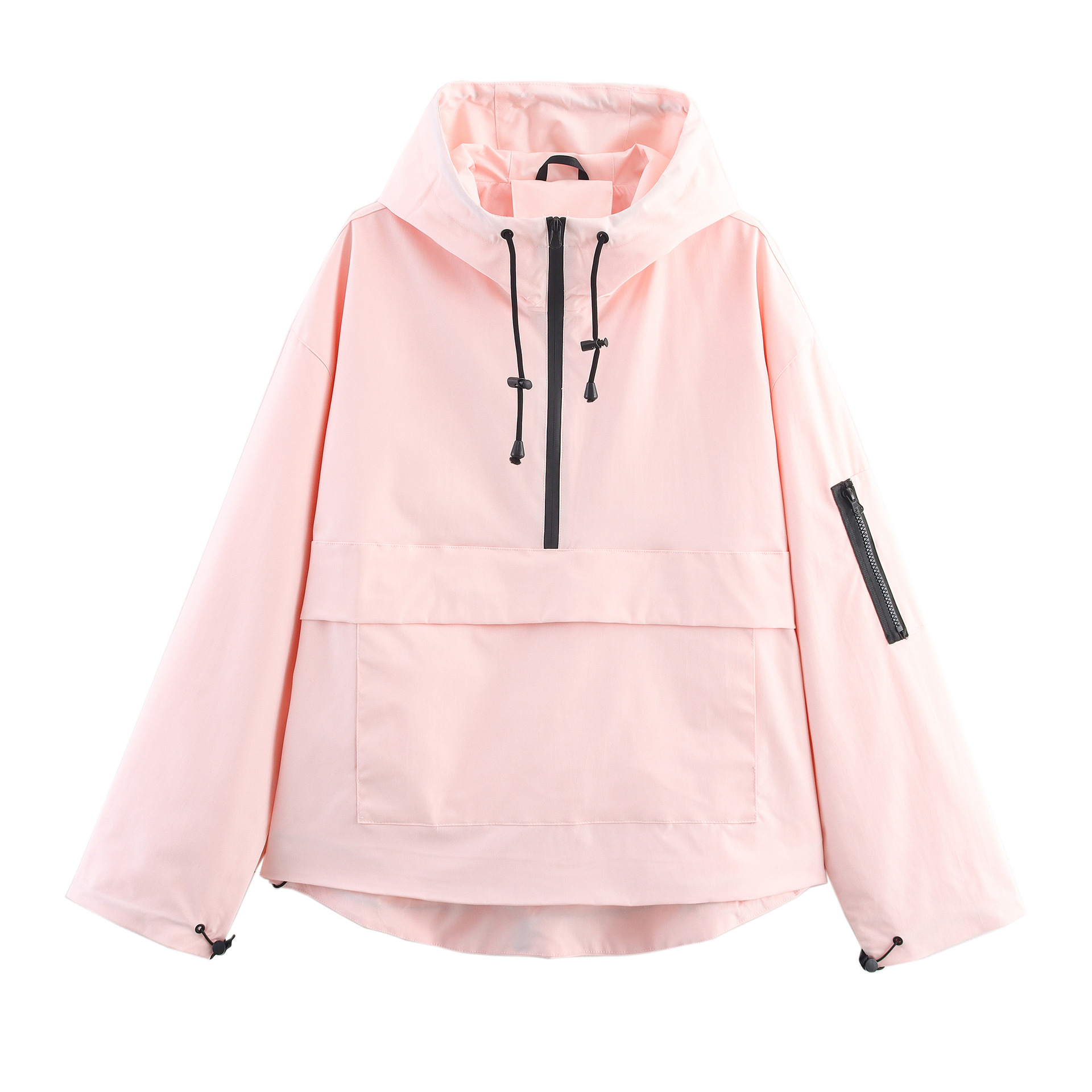 Women's Hooded Jacket with Front Zip and Pouch Pocket