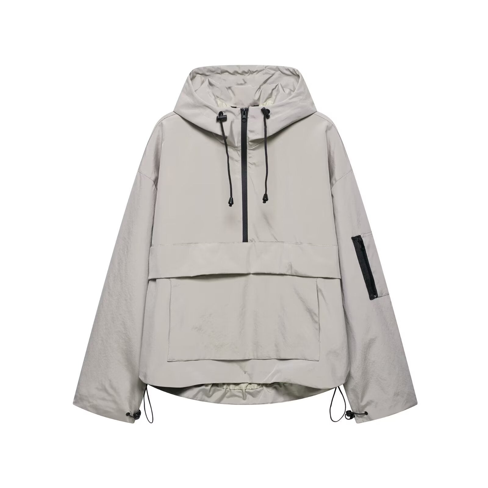 Women's Hooded Jacket with Front Zip and Pouch Pocket