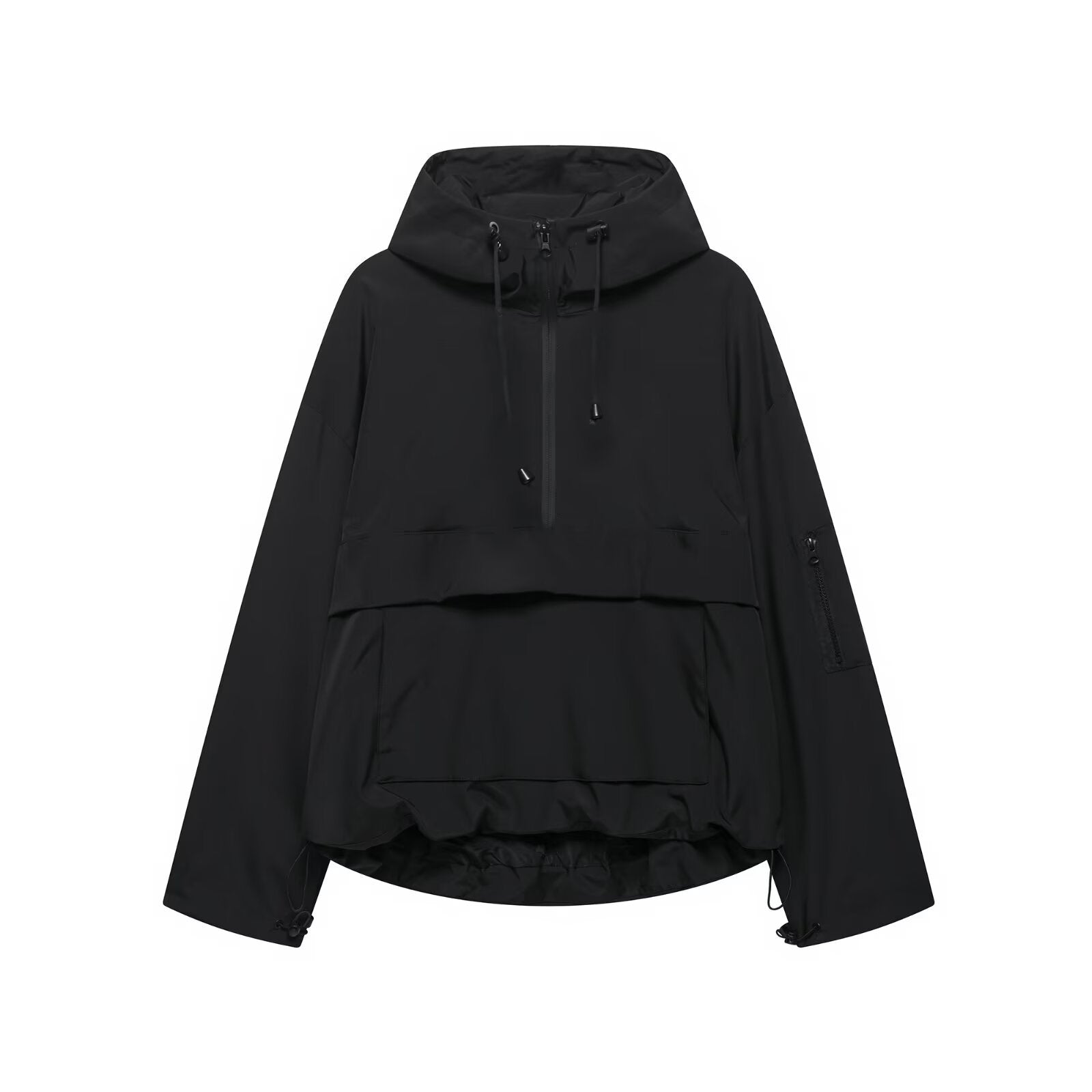 Women's Hooded Jacket with Front Zip and Pouch Pocket