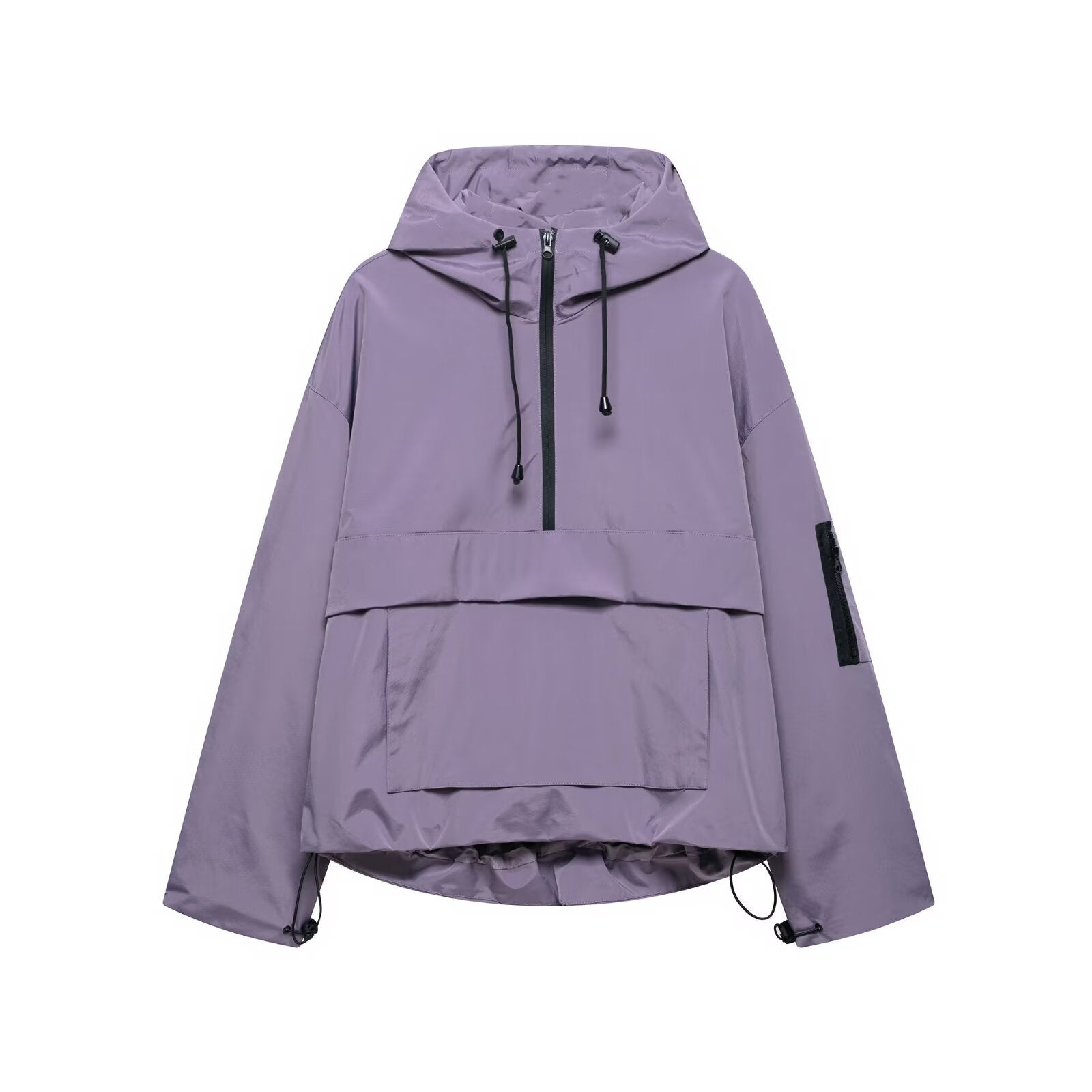 Women's Hooded Jacket with Front Zip and Pouch Pocket
