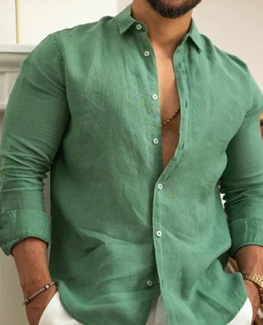 Men's Long Sleeve Linen Shirt – Breathable, Lightweight Fabric for Casual and Smart Casual Wear 1