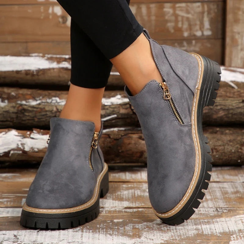 Women’s Zip Ankle Boots with Chunky Sole