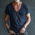 Men’s Cotton V-Neck T-Shirt | Soft Short Sleeve with Chest Pocket