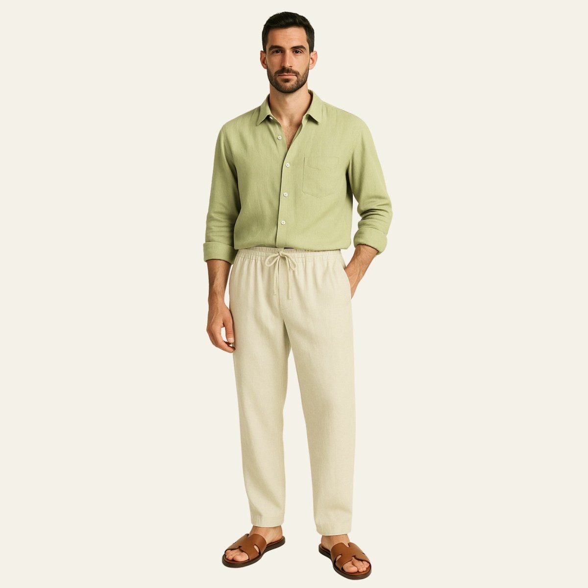 Conjunto elegante de camisa y pantalones para hombre