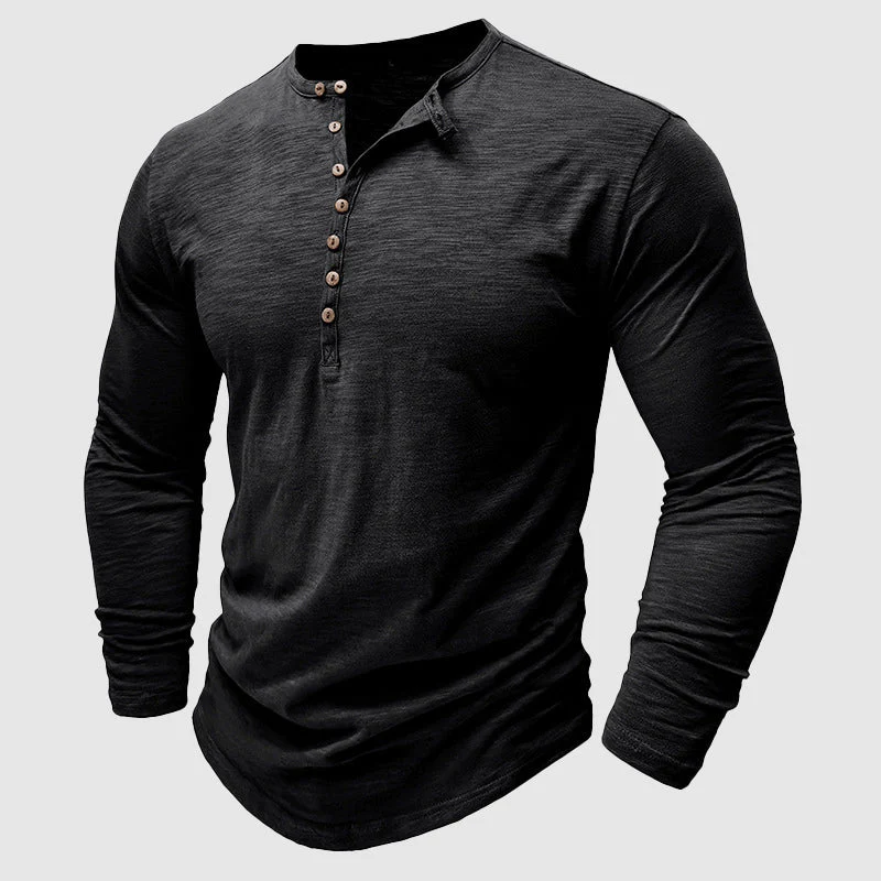 Męska bawełniana koszulka Henley – wygodna bluzka z długim rękawem na co dzień i do stylizacji smart casual