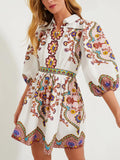 Sukienka koszulowa mini w stylu boho z bufkami | Lekka letnia sukienka damska