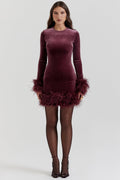 Women’s Velvet Mini Dress – Long Sleeve & Flattering Fit with Fur Trim