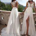 Women's White Lace Maxi Gown | Elegant Split Style | Wedding Guest Dresses